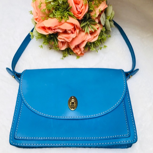 Fossil Blue Cowhide Leather Top Flap Handbag - Picture 7 of 8